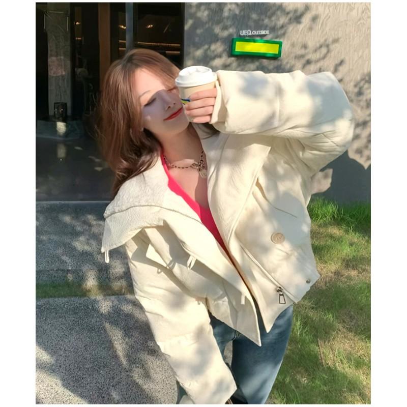 Womens Short Puffer Jacket 2026 Winter Warm Thick Cotton-Padded Coat Loose Fit Stand Collar Zip Front