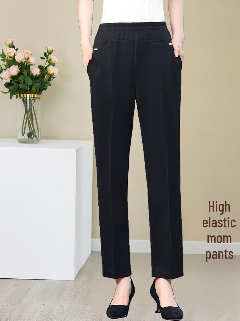 High Waist Elastic Summer Pants for Middle-Aged and Elderly Women - Loose Fit, Large Size