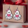 Easy to Wear Earrings Pink Heart Ghost Earrings, Cute with Bow Drop Halloween Jewelry Lightweight Acrylic for Girls Women Non-oxidizing