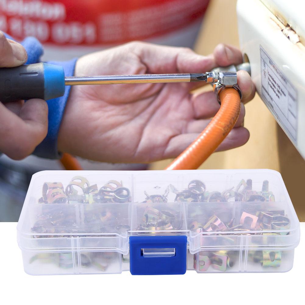75PCS Hose Clamp 6mm7mm8mm9mm10mm Spring Hose Clips Pipe Fasteners Assortment Kit
