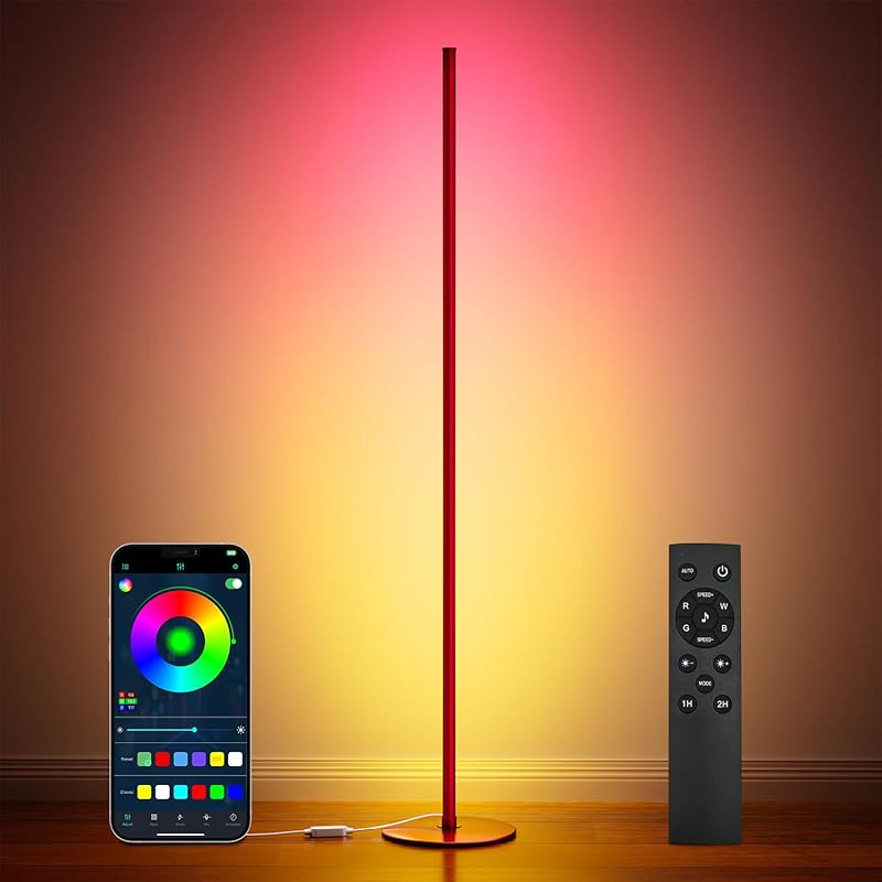 luckystyle Smart RGB Corner Floor Lamp,Bright LED Tall Modern Floor Lamp with APP and Remote,Ambient Lighting Color Changing Standing Lamps with красный