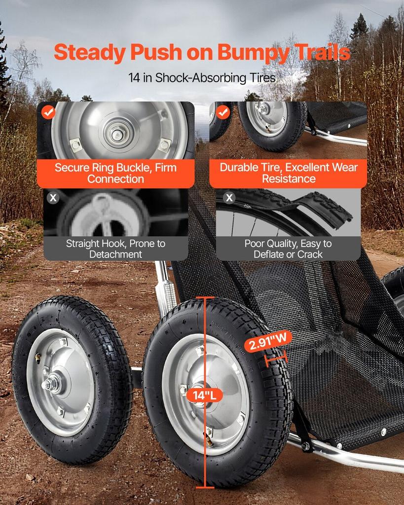 Game Carts for Hunting, 500LBS Deer Cart Game Hauler, Heavy-Duty Crawler Cart, All-Terrain Folding Deer Hauling Cart with Shock-Absorbing Tires,