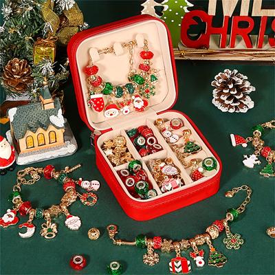 Christmas Charm Bracelet Making Kit, Elegant Red Green Series DIY Beads For Arts And Crafts Jewelry Making Kit, Christmas Gift Set For Female