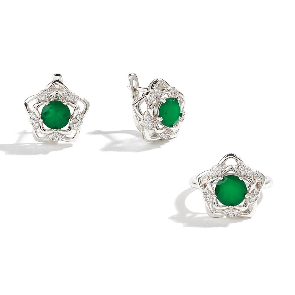 

Великолепные цветы, комплект колец и серег из натурального зеленого агата, модные украшения, серебро 925 пробы, подарок на годовщину и день рождения US RING SIZE:9# зелёный