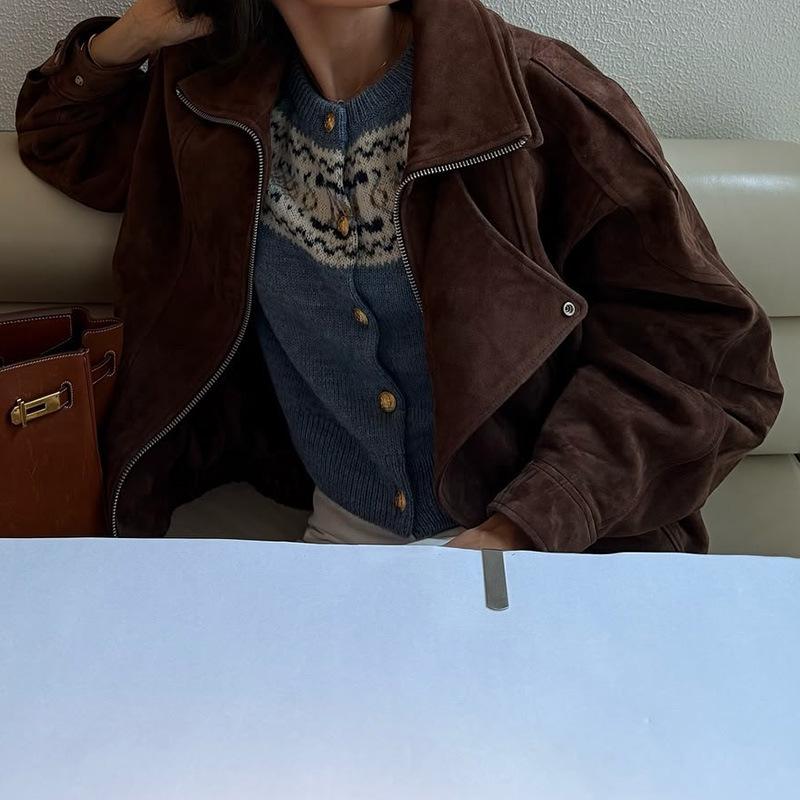 2024 Y2K Retro Braune Kurze Lockere Jacke für Damen - Frühling & Herbst Kollektion