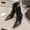 Fashion Autumn Winter Fashion Patent Leather Strap Buckle Women Ankle Boots Elegant Pointed Toe Stiletto High Heels Chelsea Boots Shoes