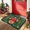Cartoon Reindeer Christmas Doormat Green Plush Snowflake Candy Cane Non Slip Washable Entryway Rug Indoor Home Decor