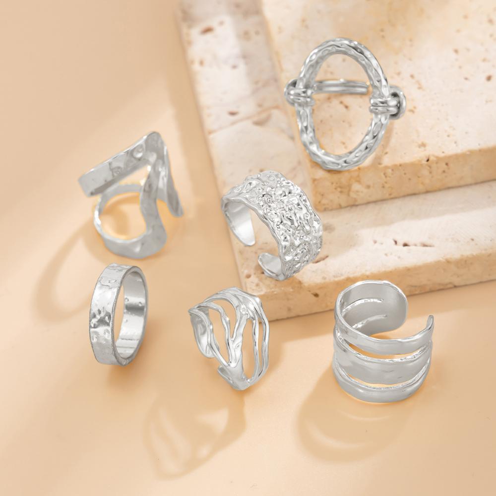 6Pcs/Set Boho Geometric Hollow Irregular Rings Set for Women Gold Silver Color Finger Rings Fashion Party Jewelry Accessories