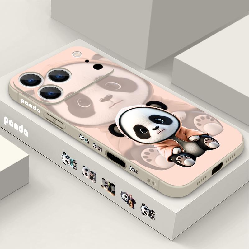 Für iPhone 17 Pro Max Hülle Orange Mantel Panda Muster Weiches Silikon Lanyard Hülle Für iPhone 16 Pro Max Hülle iPhone 15 14 13 12 11 16E Air