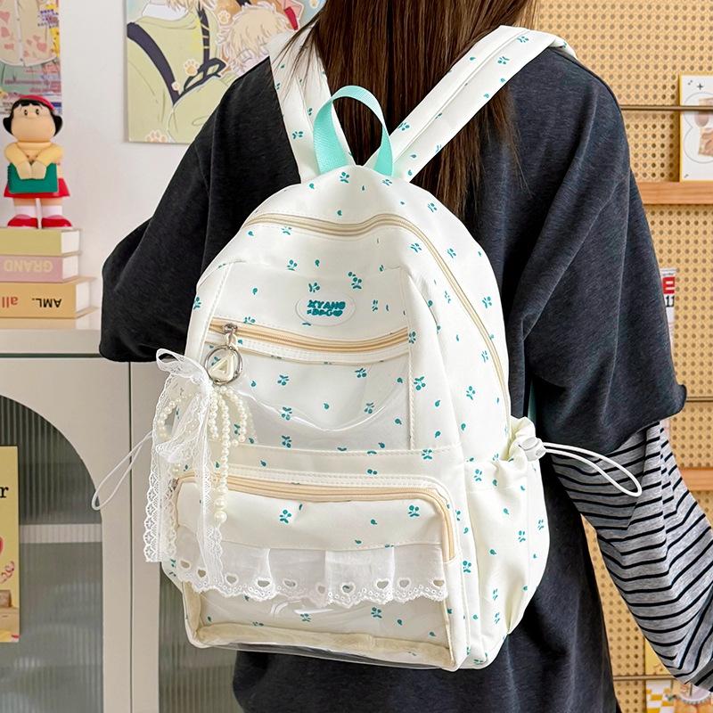 Schoolbag female cartoon print backpack burden reduction female students large capacity cute lightweight schoolbag junior high school backpack