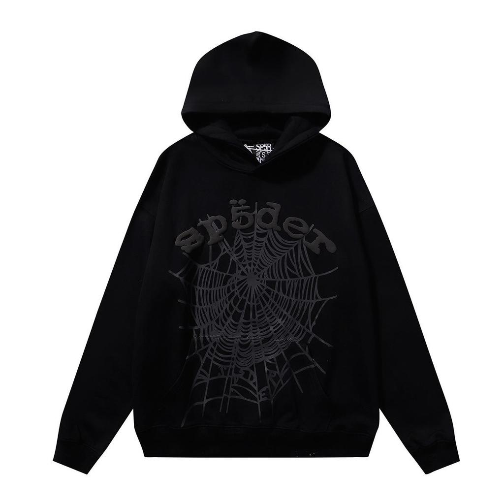 Amerikanischer Stil Sp5der 55555 Spinnennetz Schaumstoffdruck Lockerer Frottee Hoodie für Herren
