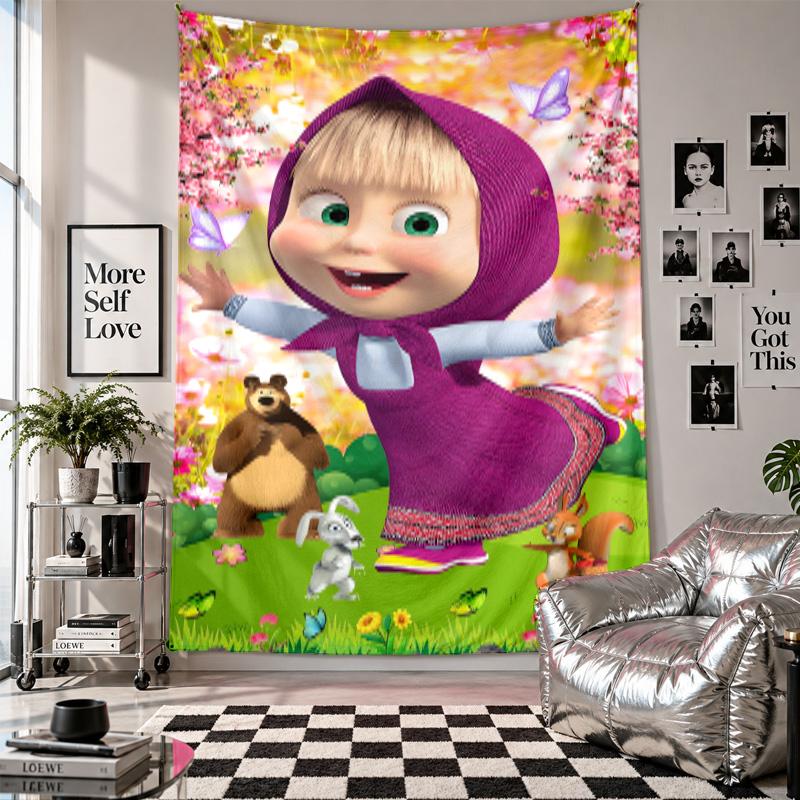 Wall TapestryMasha and the Bear Art Hanging Cloth Decorative Background Cover for Room Decoration