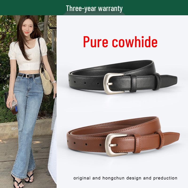 Women's 2024 Versatile Genuine Leather Belt - Black & Brown Niche Design, Perfect with Jeans