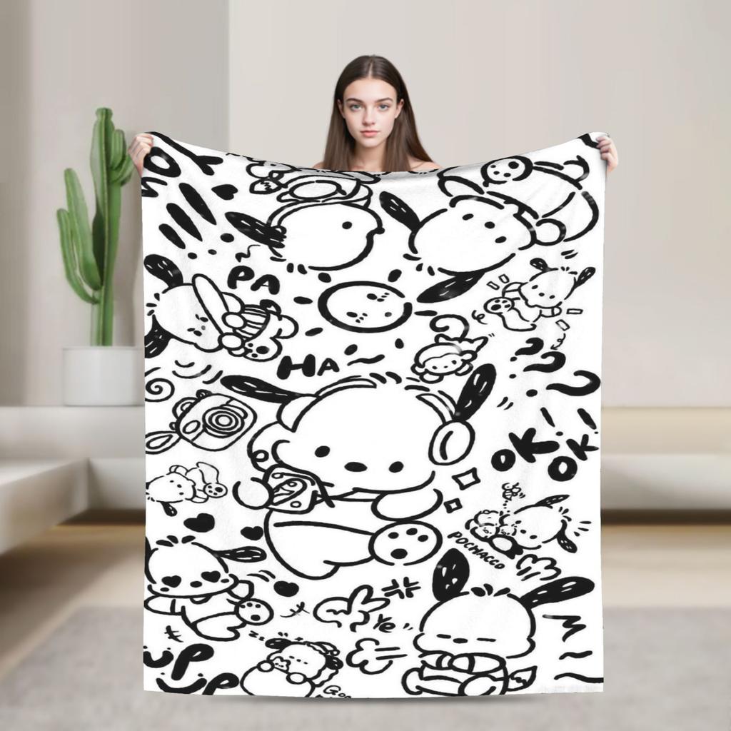 Pochacco Dog Pattern Blanket Cartoon  Plush Throw Blankets Airplane Travel Printed Soft Warm Bedsprea