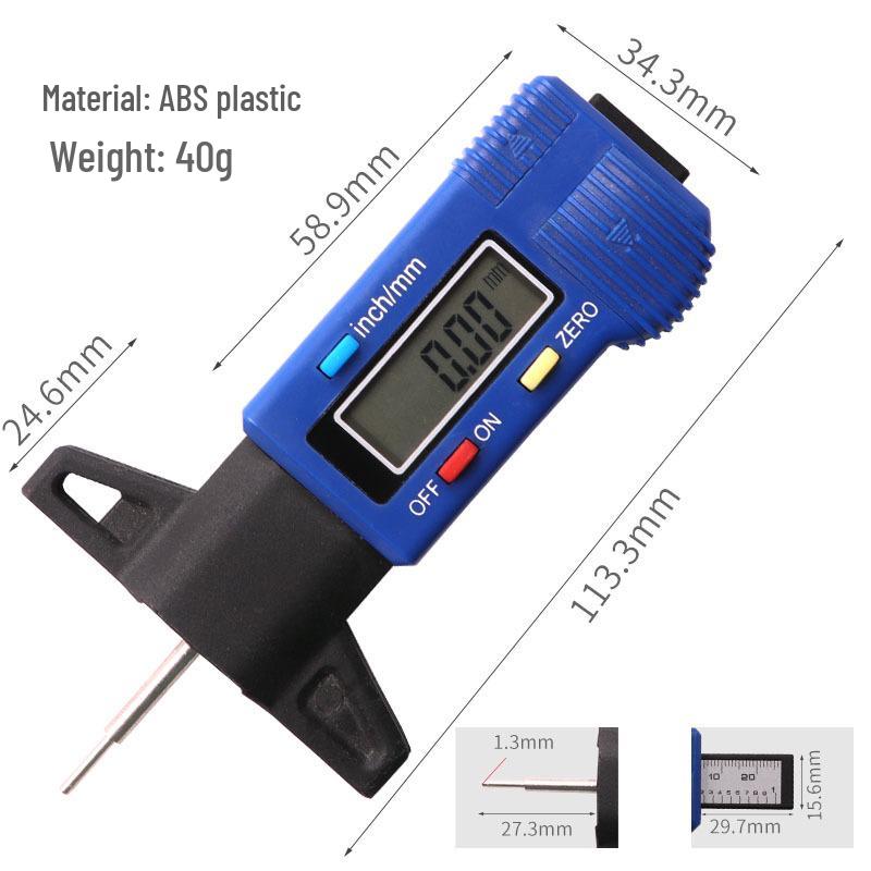 Digital Tire Tread Depth Gauge 0-25mm with Metal Needle & Vernier Caliper