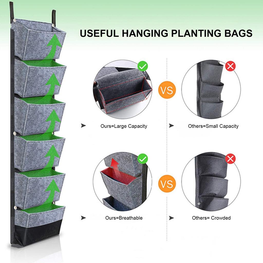 Hanging Planting Bags with 6 Pockets Vertical Gardening Flower Pots Planter Hanging Wall Garden Planting Bags Breathable Wall Planter Growing Bags 42 