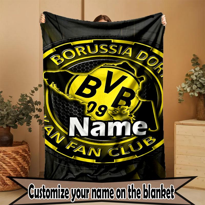 Custom Name Personalized Borussia Dortmund Print Blanket, Home Decor, Bedroom, Sofa, Camping, Couch, Gifts for Birthday Christmas
