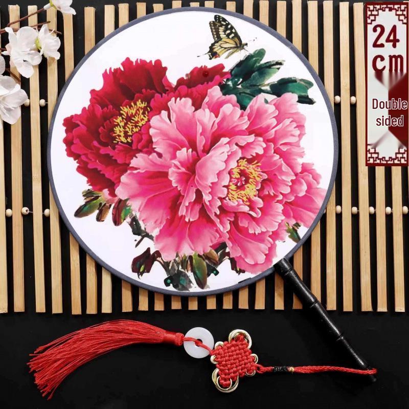 Neuer doppelseitiger runder Cheongsam Performance Tanzfächer