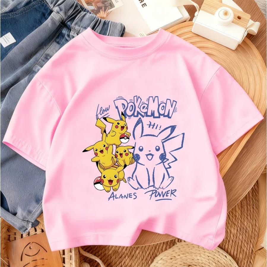 Boys and Girls Summer Street Style Fashion Children's T-shirt Pikachu Cute Kawaii Design