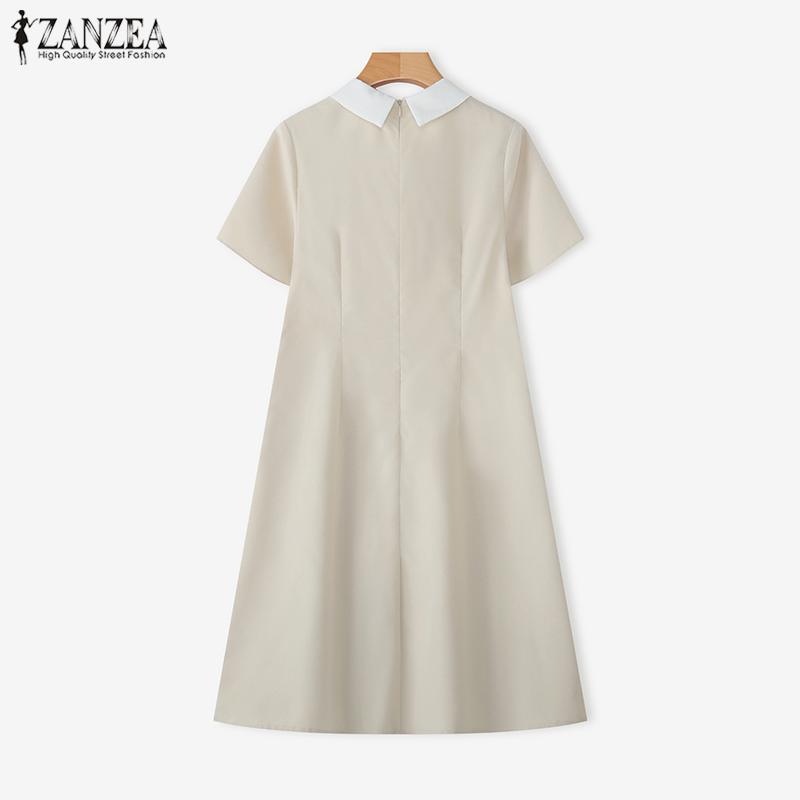 ZANZEA Women Casual Doll Collar Summer Short Sleeve Dress