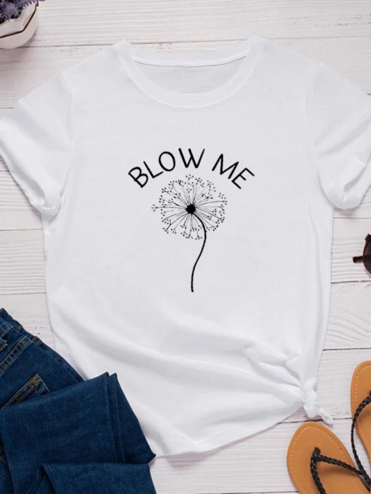 Blow Me Dandelion Print Women T Shirt Short Sleeve O Neck Loose Women Tshirt Ladies Tee Shirt Tops Clothes Camisetas Mujer