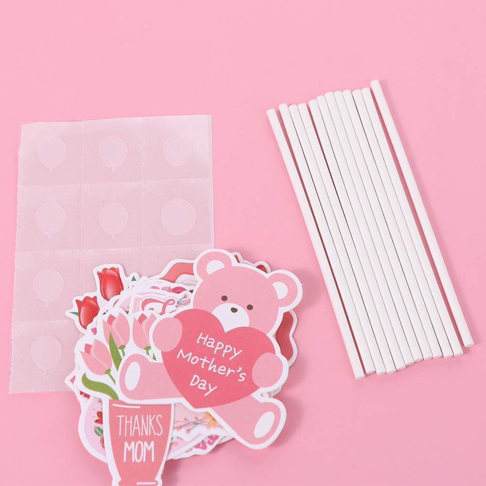 36pcs Love Bear Flower Happy Mother's Day Cake Toppers  Dessert Decor Supplies