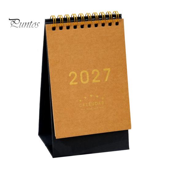 Academic Year Calendar 2027 Desk Calendar, Standing Flip Desktop Minimalist Gold Foil Cover Daily Agenda Monthly Planner, Thick Paper for Note Taking,