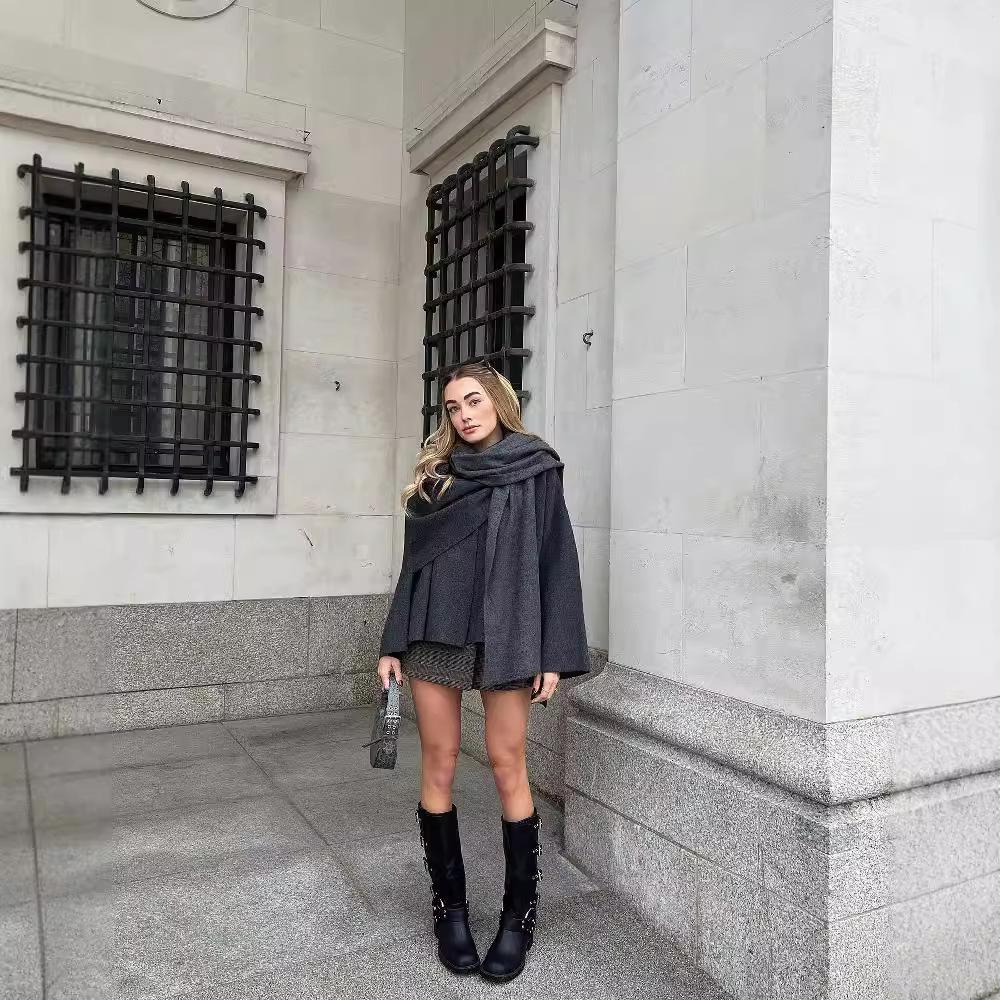 Women'S Asymmetrical Scarf Short Knitted Jacket