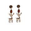 Retro Japanese Reindeer Wooden Earrings – Christmas Studs & Dangles, No-Piercing Clips