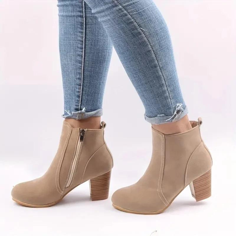 Woman Boots Autumn Winter Chunky Heels Zip Shoes for Women Luxury Fashion Chelsea Ankle Boots Women Fashion Comfortable Boots
