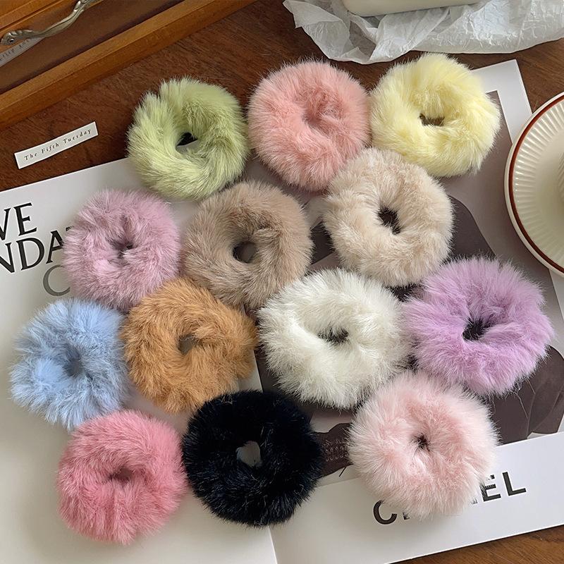 300pcs Soft Faux Fur Elastic Hair Bands Candy Color Hair Bun Maker Ponytail Holder Hair Scrunchies Women Girls Hair Accessories