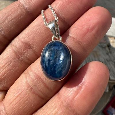 Solid 925 Sterling Silver Kyanite Oval Gemstone Pendant Necklace Without Chain, Reiki Pendant, Designer Pendant, Unisex Gift, Birthday Jewelry