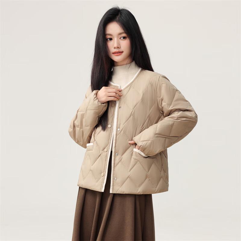 Snowflying 2025 Women s Short Round Neck Rhombus Lightweight Down Jacket L