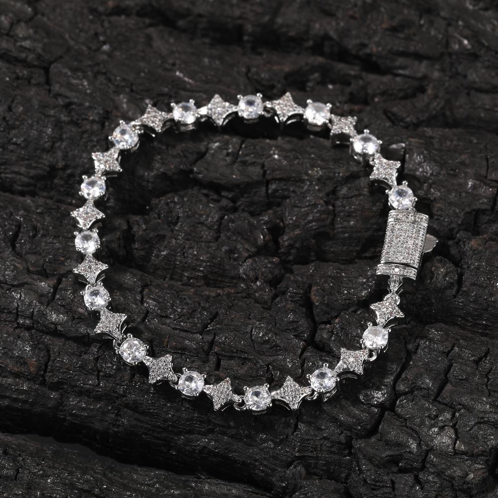 

THE BLING KING Mixed Quadrangular Star Tennis Chain Necklace Round Cut Iced Out Cubic Zirconia Bracelet HipHop Jewelry For Gift 7inch bracelet срібний