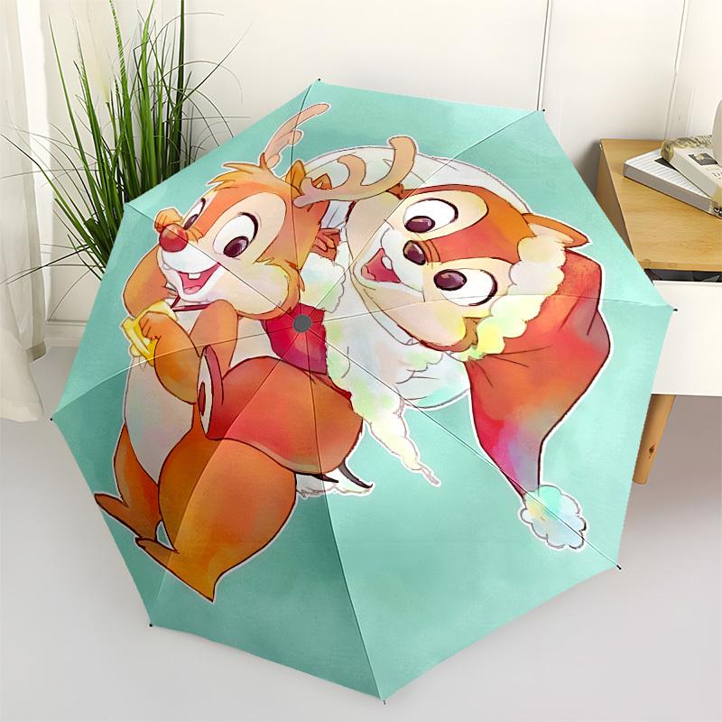 

Chips and Dale, Christmas Themed Automatic Opening and Closing Umbrella, Brightly Colored 8-rib Portable Umbrella, Suitable for Men and Women, A Perfe