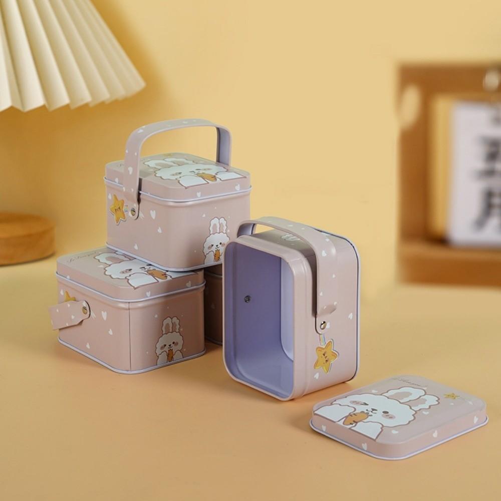 Rabbit Printed Tin Storage Box with Handle Storage Can Portable Tinplate Candy Box  Party