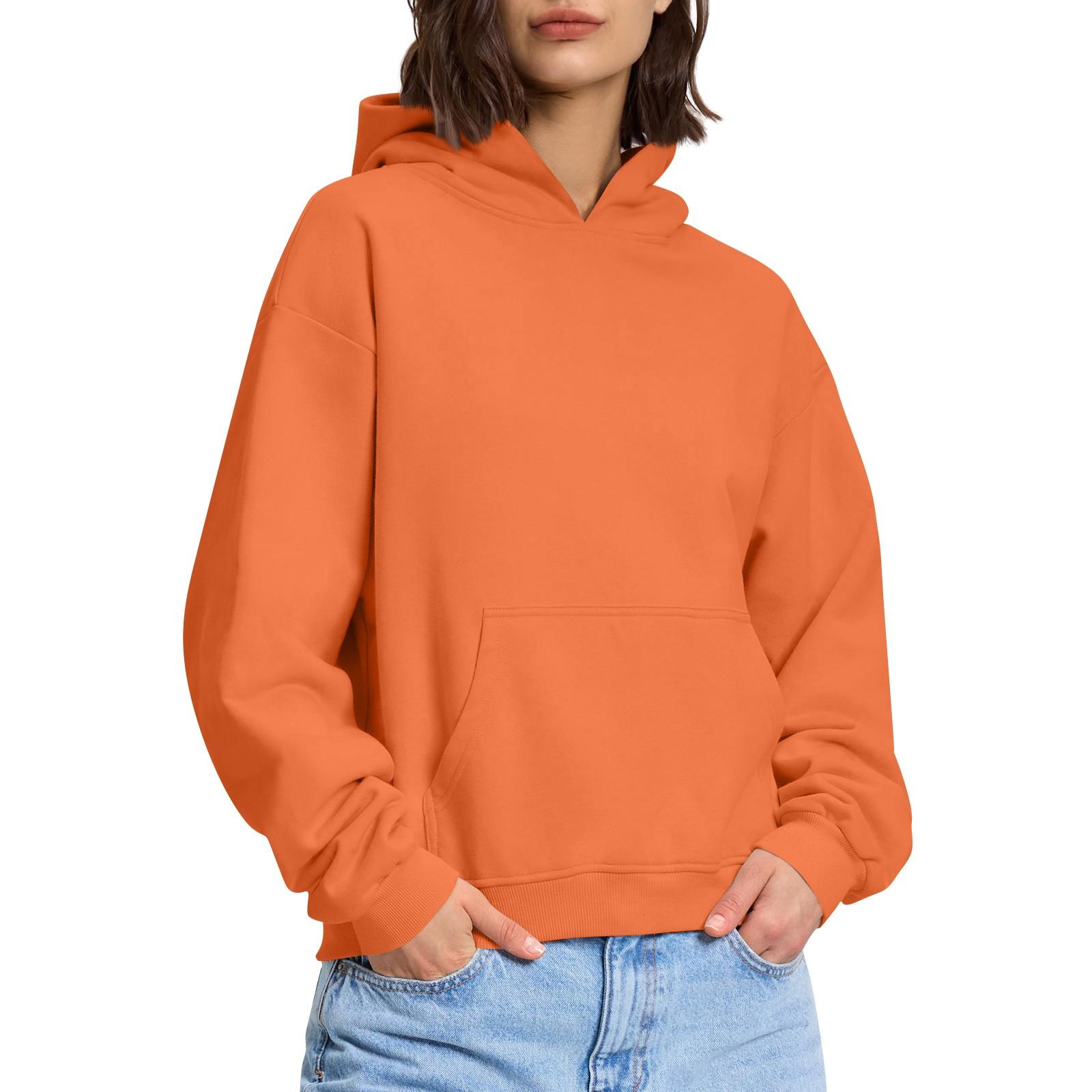 

Жіноча модна повсякденна однотонна толстовка з довгими рукавами та круглим вирізом із капюшоном і ниткою з нитками M помаранчевий