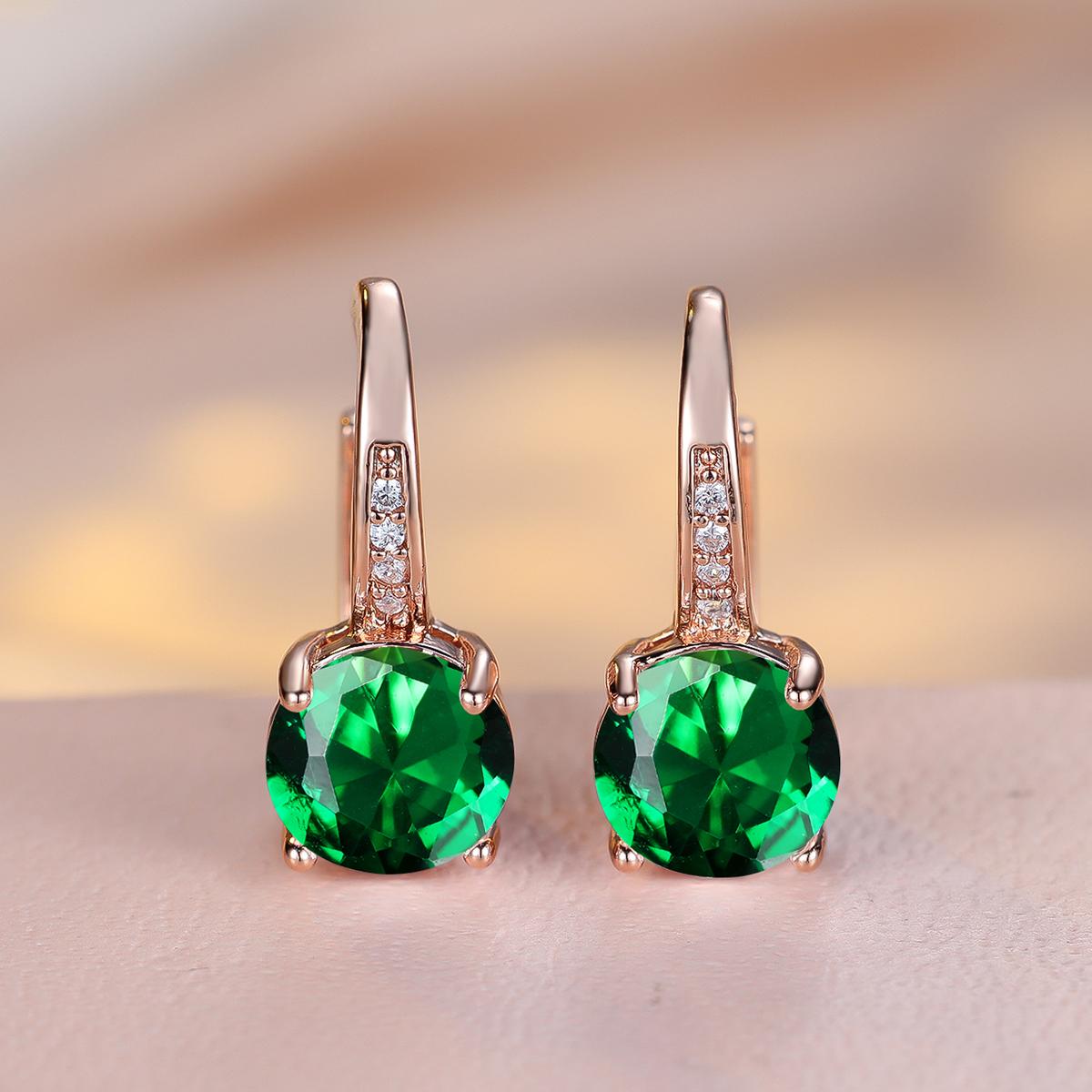 

1 пара розового золотого цвета, серьги круглой огранки, белые, синие, красные, зеленые, с камнями, модные женские свадебные украшения, роскошные аксессуары зелёный