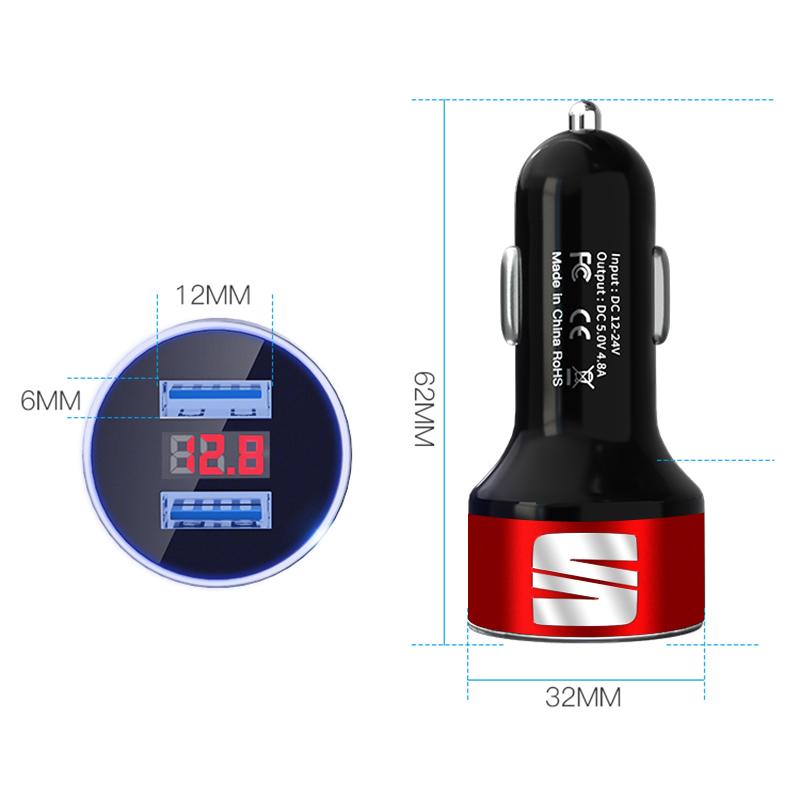 Car Charger 2 USB Ports Fast Charging Digital Display Car Accessories For SEAT Arona Ateca Tarraco Minimo IBL EL-BORN LEON
