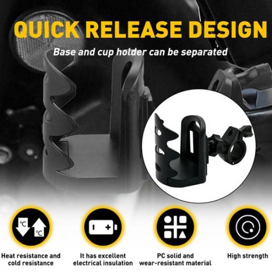 Motorcycle Cup Holder Handlebar Mount Drink Water For Bottle ATV Bike Black