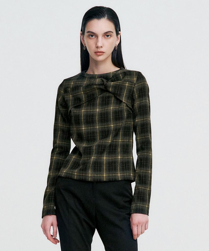 Kimjisu Twisted Check High-Neck Top _ Khaki