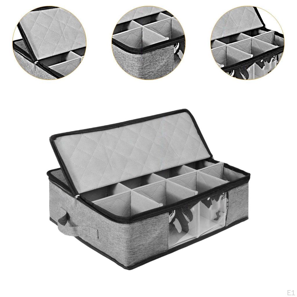 Coffee Cup Storage Box Tea Cups Container Zipper with Dividers Multipurpose Convenient Clear Window