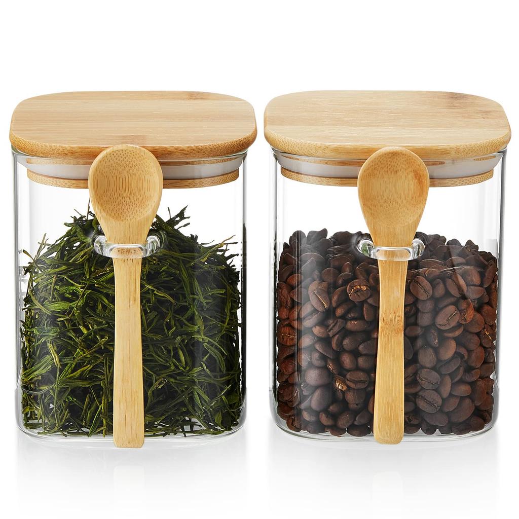 POKALOTEA Glass Kitchen Glass Storage Set of Glass Tea Canisters with Airtight Bamboo Lids and Airtight for Coffee Tea Coffee Pickled and More