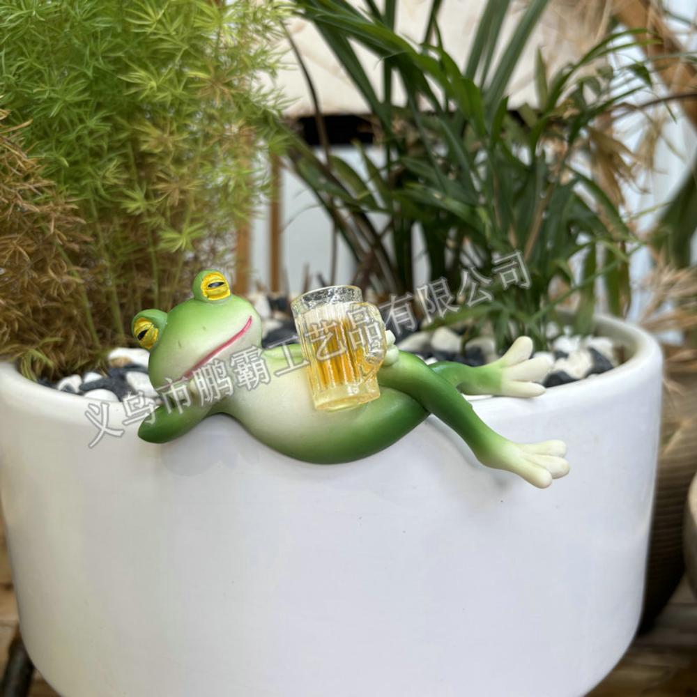 Miniature Frø Figur Planteopsats Dekoration Harpiks Frø Figur Blomsterpotte Klemmer Haveindretning Frø Statue til Planteopsats Blomsterpotte Kant