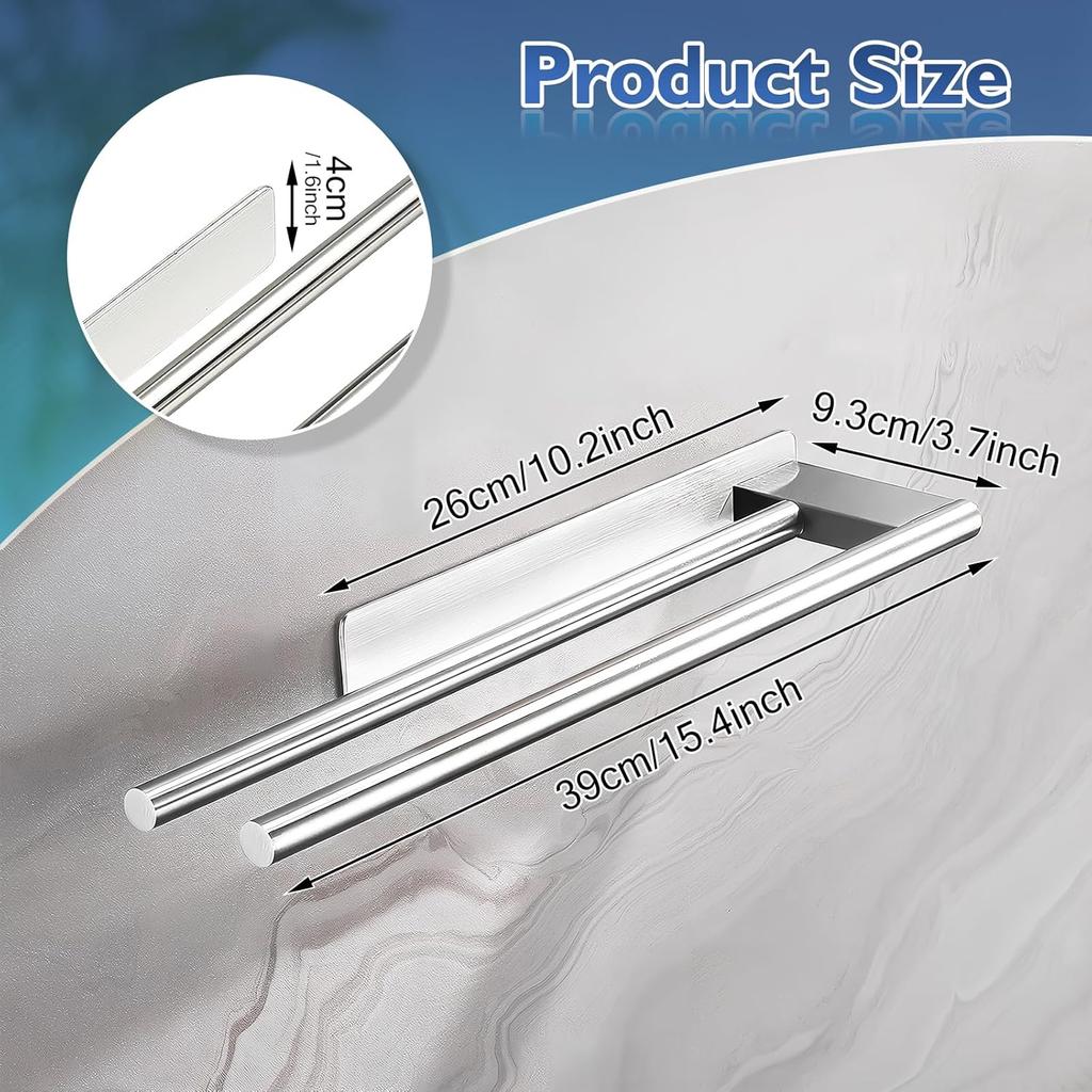 39cm Bathroom Towel Rail Without Drill Adhesive Towel Hanger Stainless Steel Wall-mounted Towel Holder for Bathroom Kitchen