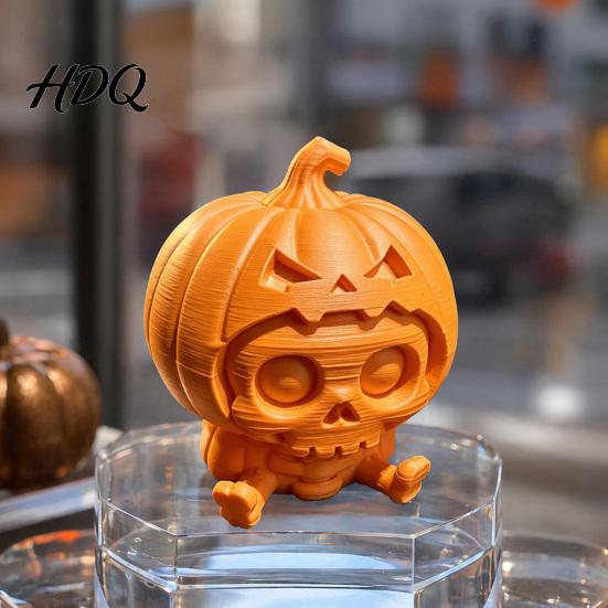 Cute Skull Doll Pumpkin Ornament, Hollow Ghost Face Design, 3D Printed Niche Halloween Tabletop Decor Detailed Layered Figurine, for Desktop
