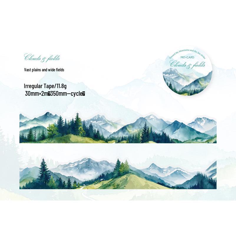 Momo PET Taśma o nieregularnym kształcie: Seria Wędrujące Góry i Morza - Sceniczne Naklejki DIY, 6 Unikalnych Wzorów