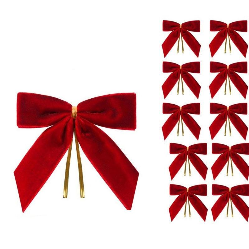 10/50pcs Christmas Bow Red Gold Mini Xmas Tree Bowknot Pendant Ornaments for Home Decoration Navidad New Year Party DIY Gifts
