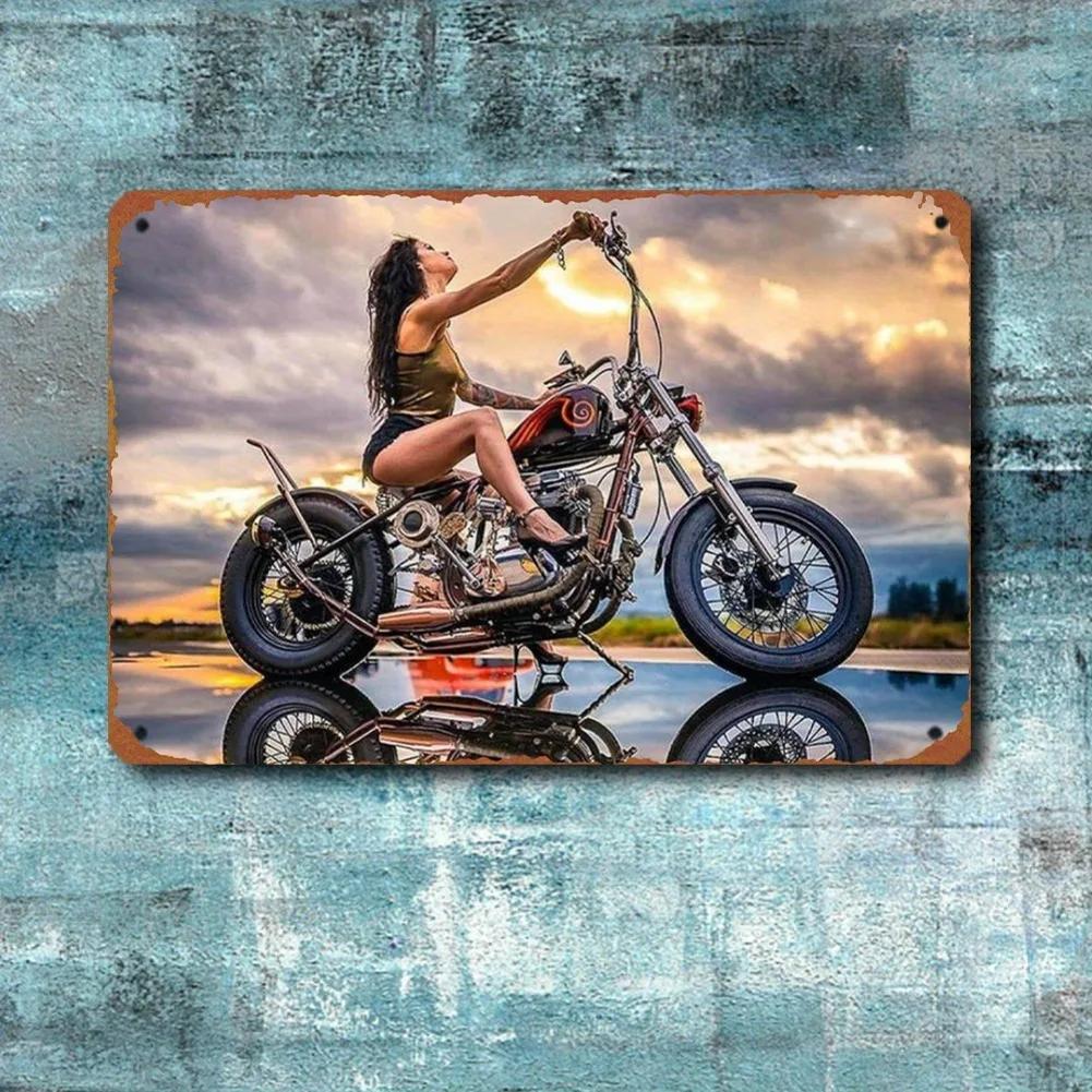 

1pc Square Aluminum Sign Motor cycle Lady Knight Design Room Wall Art Cafe Garage Decor Easter Thanksgiving Gift 20x30cm