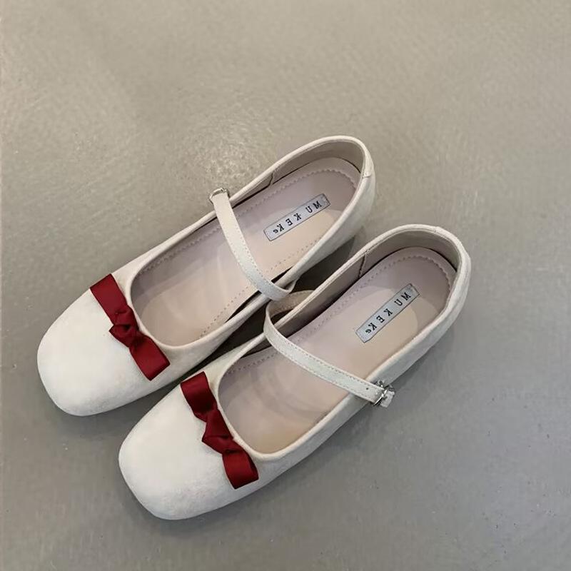 Spring fairy style cute round head ballet shoes female new bow retro inner height increase Mary Jane shoes